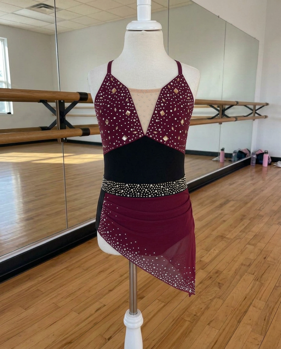 Odette Ruched Asymmetric Dance Dress – Rhinestone Performance Costume