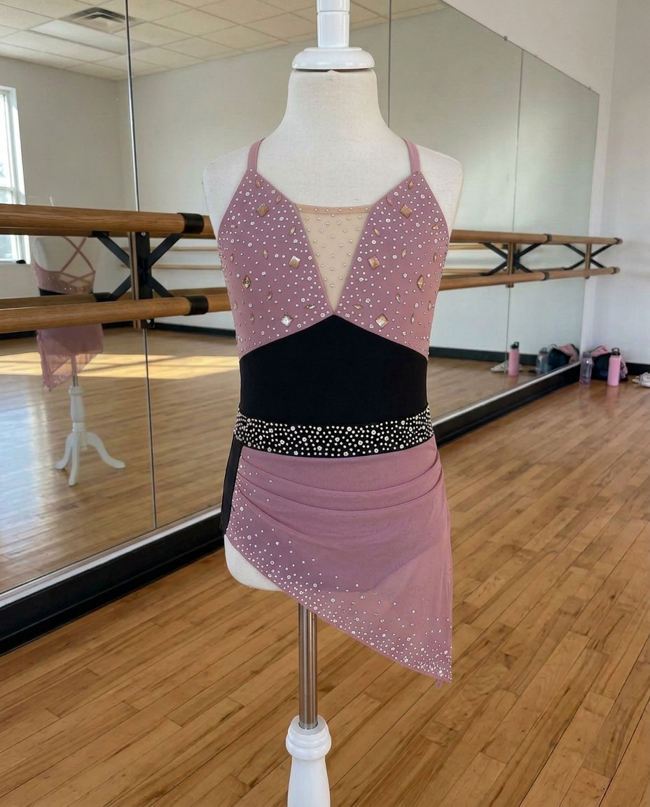 Odette Ruched Asymmetric Dance Dress – Rhinestone Performance Costume