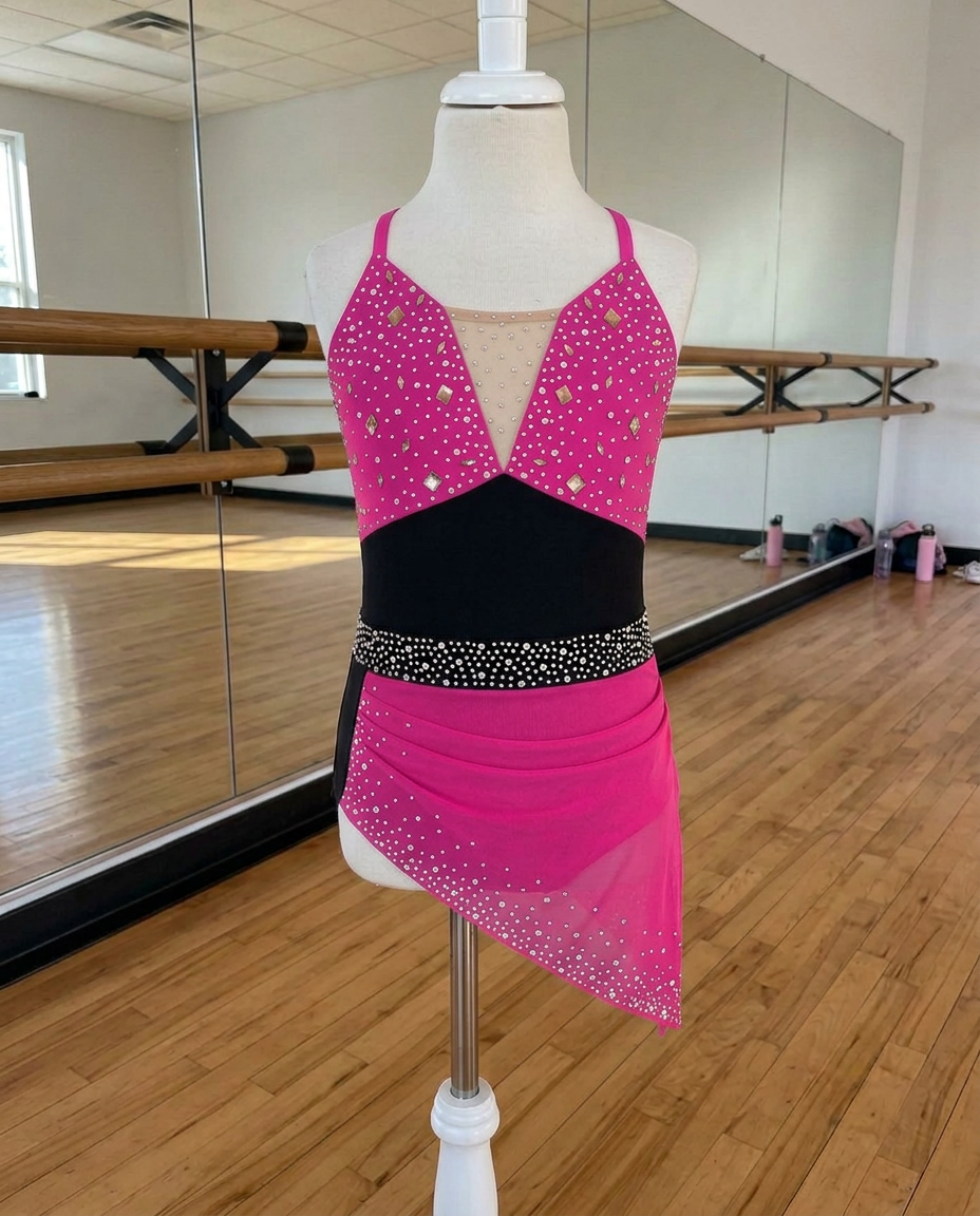 Odette Ruched Asymmetric Dance Dress – Rhinestone Performance Costume