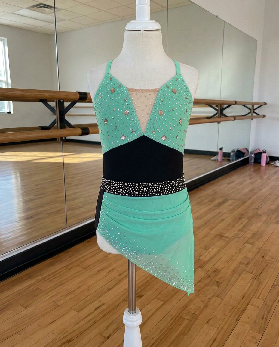 Odette Ruched Asymmetric Dance Dress – Rhinestone Performance Costume