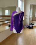 Aurora Long-Sleeve Rhinestone Leotard – Asymmetric Color-Block