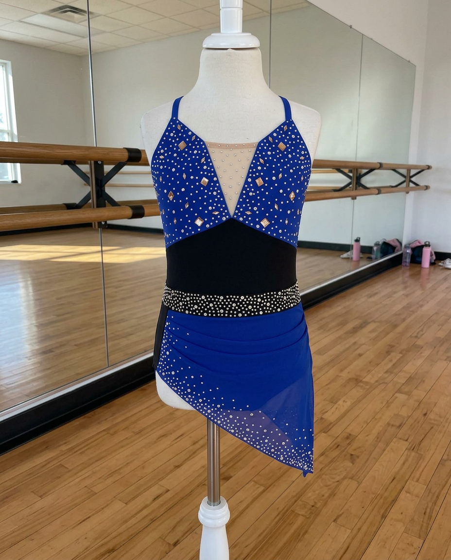 Odette Ruched Asymmetric Dance Dress – Rhinestone Performance Costume