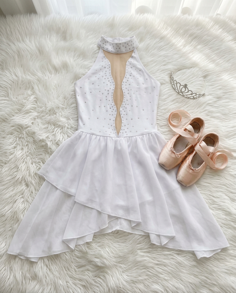 Céleste Sleeveless Lyrical Dress – Rhinestone Mesh Costume